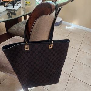 Gucci tote chocolate brown color canvas leather trim